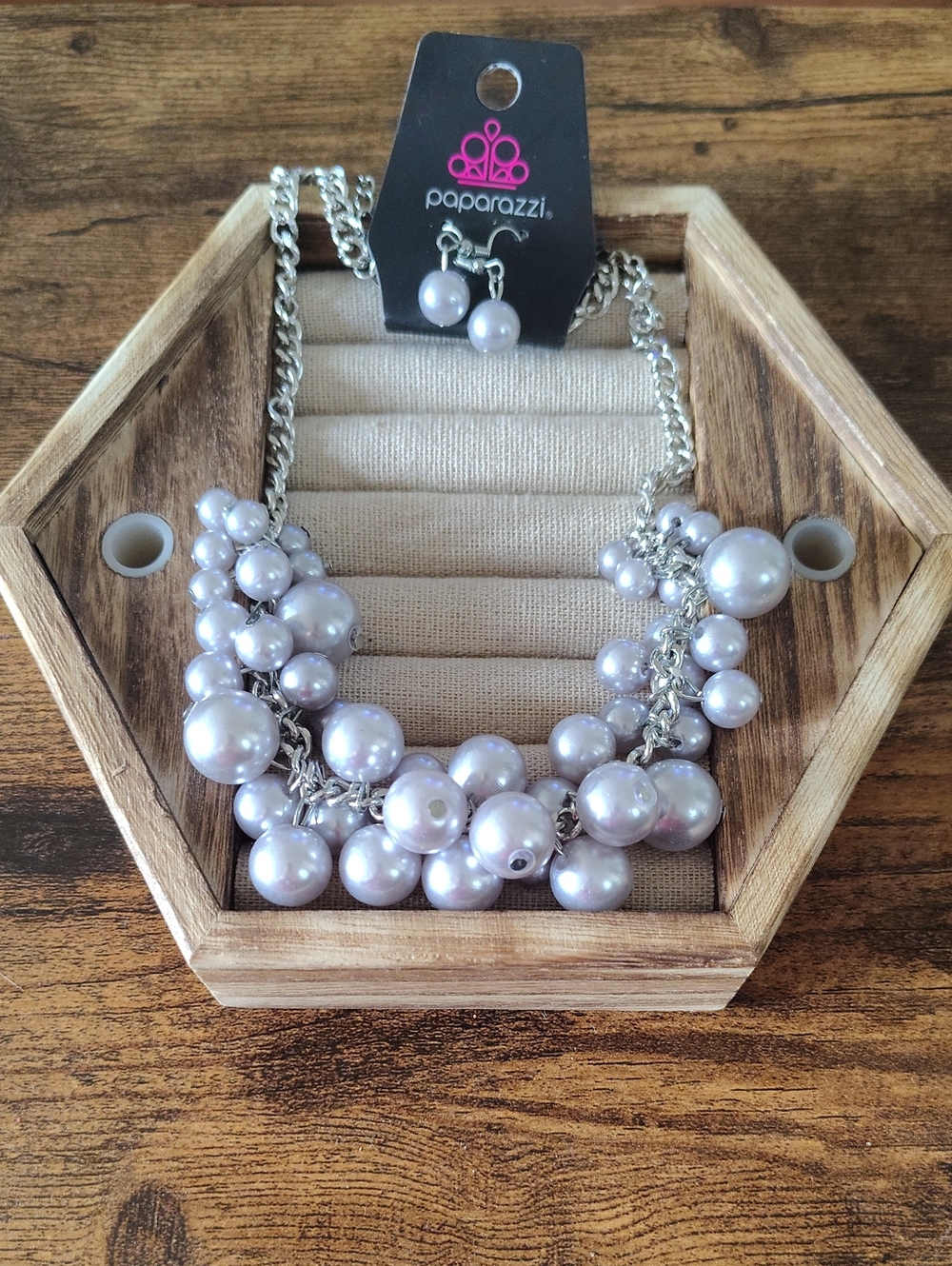 paparazzi Silver Lavender Pearl Cluster Necklace and Stud Earrings